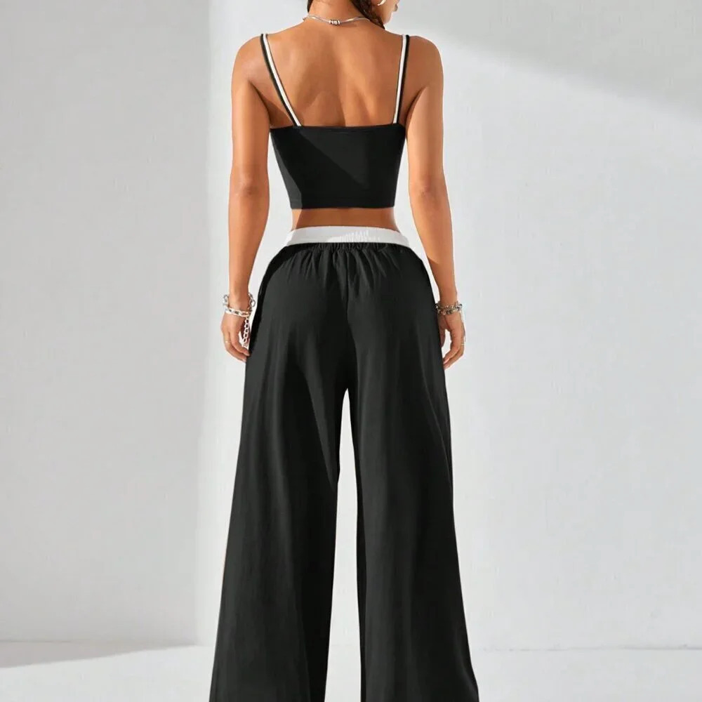 Black and White Casual Women's Sport Knit Tank Top & Sweatpants - Picture 3 of 10